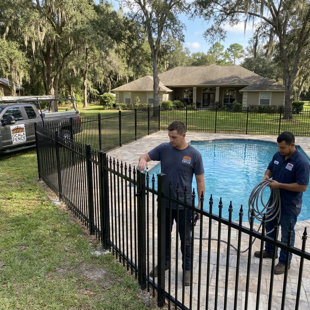 Aluminum ornamental fence around a pool in Ocala