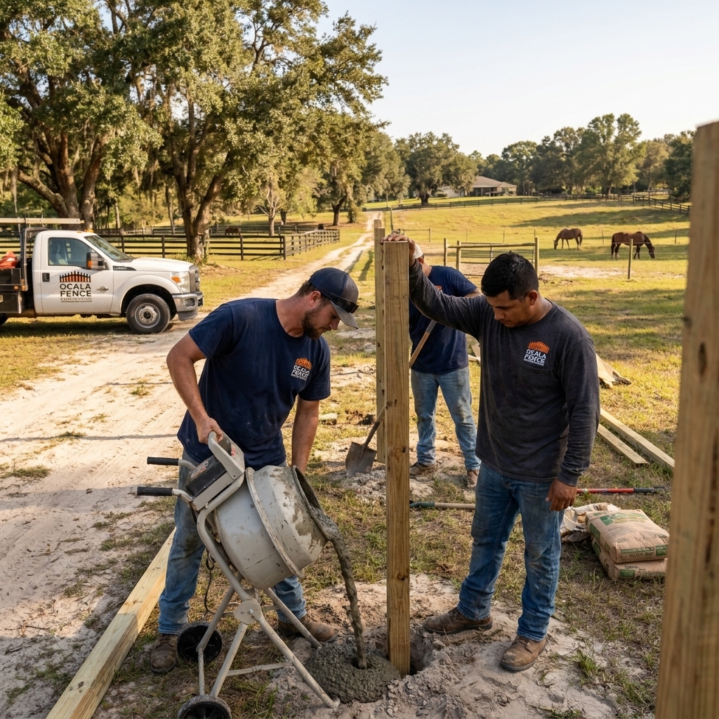 Ocala fence contractor working on a job site
